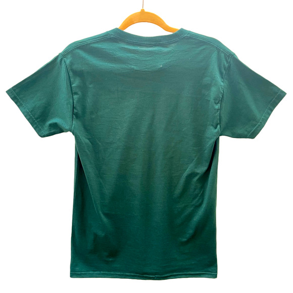 Classic crew neck short sleeve tee in hunter green Upcycled graphic - Picture 2 of 2